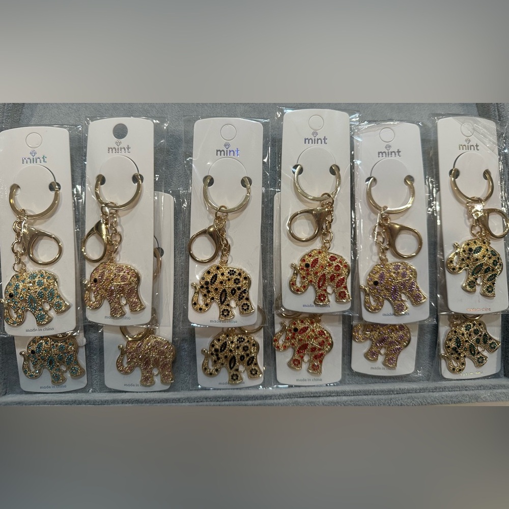 Bundle Gold-toned 12 Elephant Key Chains/ Bag Charms - New in Package